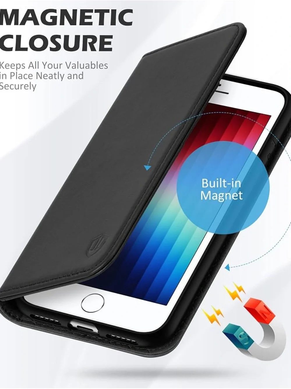 Shieldon Leather Wallet Phone Case - Compatible with iPhone SE3, SE2, 8, and 7.